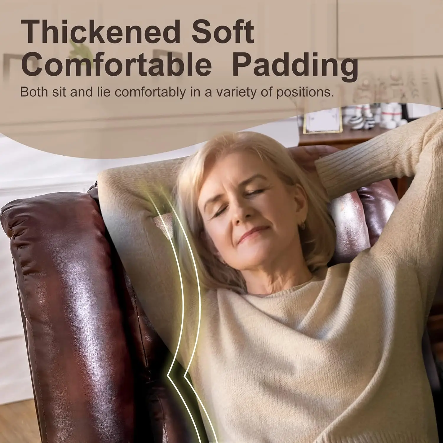 Comhoma Power Lift Recliner for Elderly, Lift Chair with Heat and Massage, Pu Recliner Sofa with Cup Holder image 3