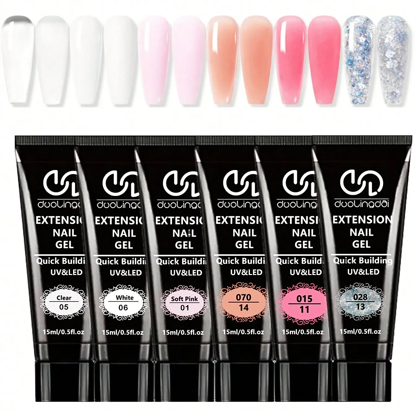 6 Colors Poly Extension Gel Nail Kit Nude Pink Brown ,Soak Off UV Gel Manicure Nail Salon Set,Builder Nail Extender Gel Kit