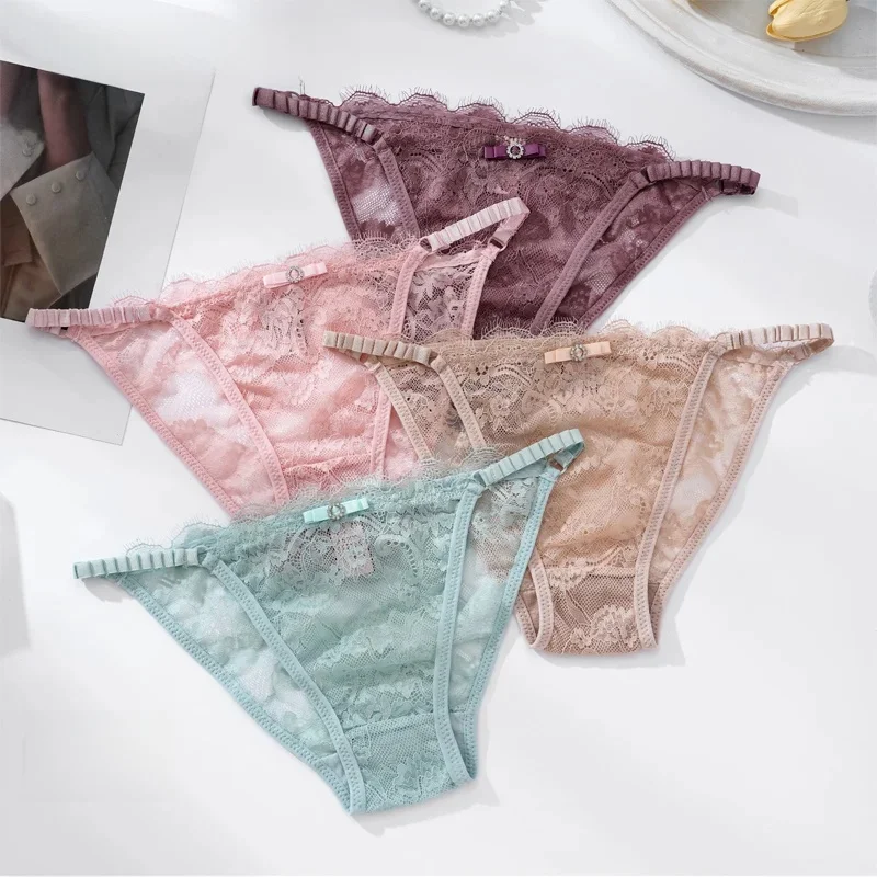 Tongs pour femmes, culotte Sexy en dentelle de couleur unie, taille basse, Lingerie ajourée, transparente, florale, réglable, sous-vêtements respirants