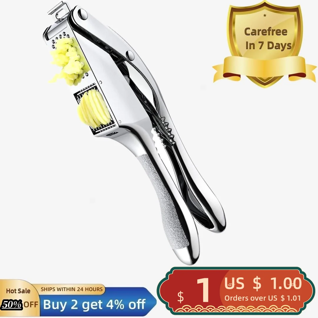 

Garlic Press Effortless Convenient Anti-Slip Handle Stainless Steel Ginger Garlic Crusher for Home Kitchen