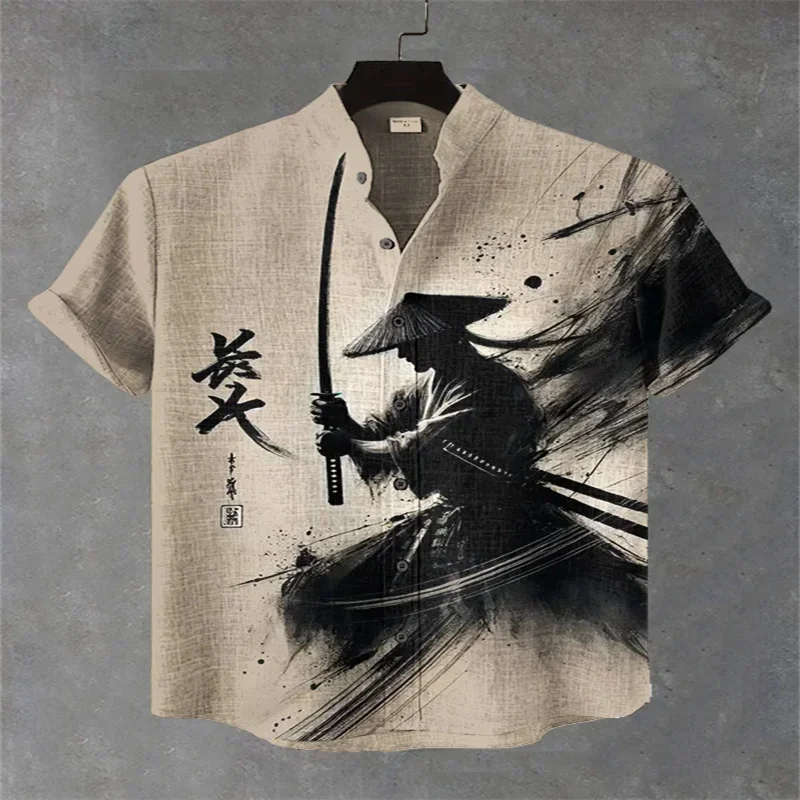 

2026 New Men's Samurai Hawaiian Shirt, Casual Short-Sleeve Top, Loose Fit, Stylish Retro Summer Shirt