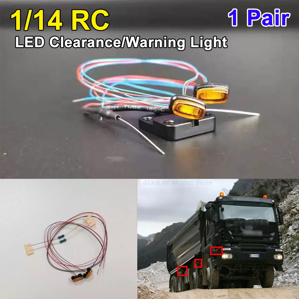 1 Par de Luces de Advertencia LED 1/14 MD D-0001 para Camiones y Camiones Volquete RC Tamiya 1/14, Juguetes o Piezas de Mejora DIY