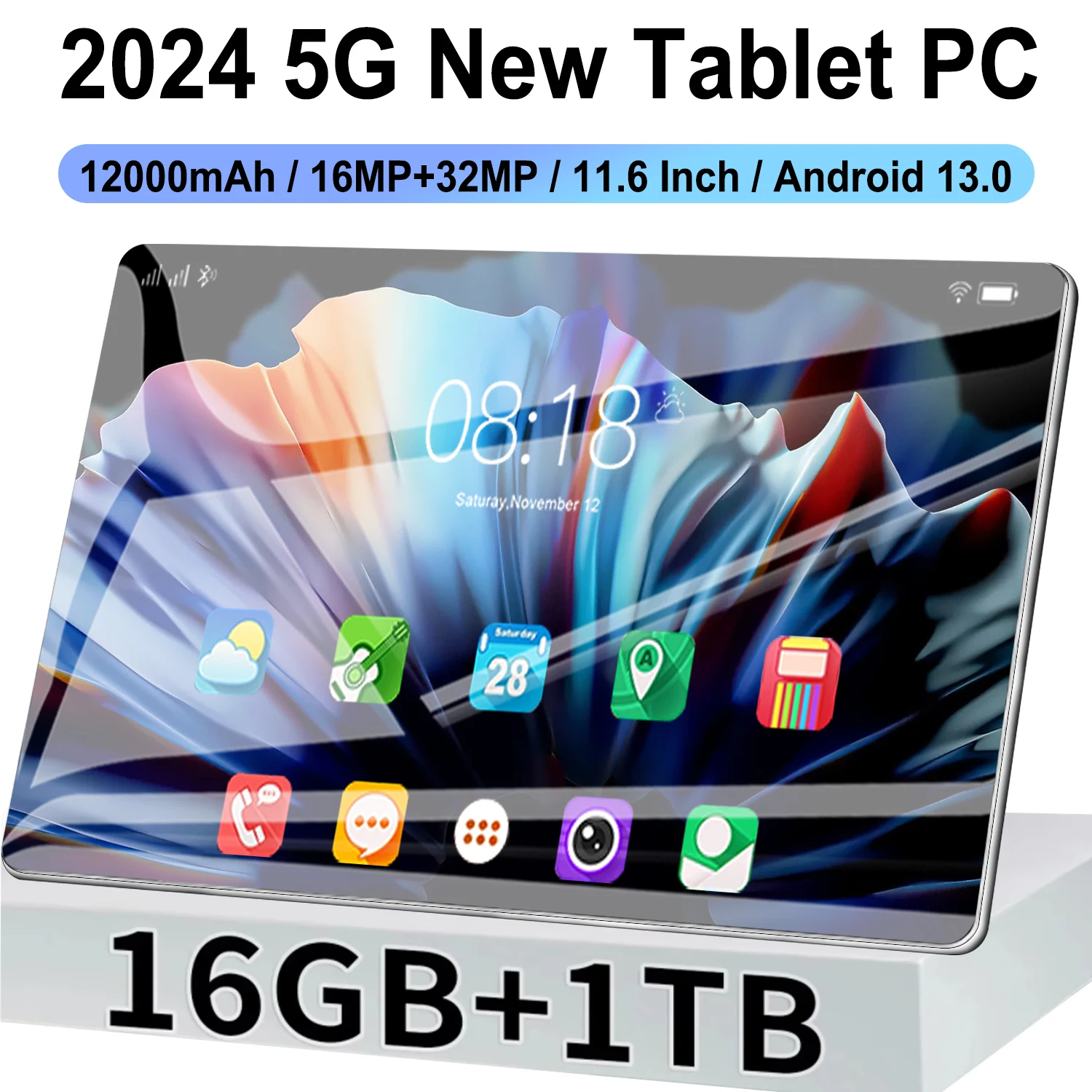 Tableta original de 2025 pulgadas, dispositivo de 16GB + 1TB, 11,6 mAh, alta definición, 5K, Android 13, 5G, tarjeta dual, WiFi, GPS, 12000