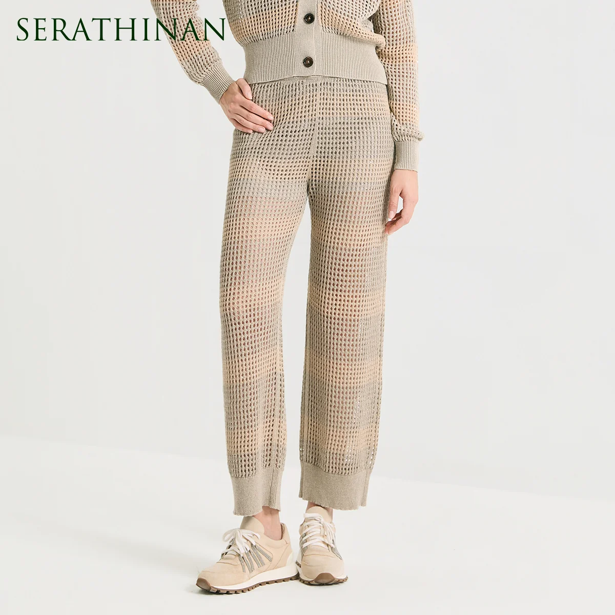 

BD4611461 Элитные полосатые брюки из 100% льна для женщин, трикотажные, с пайетками, хлопковые, с вырезами, широкие, свободные, люксовые, модные