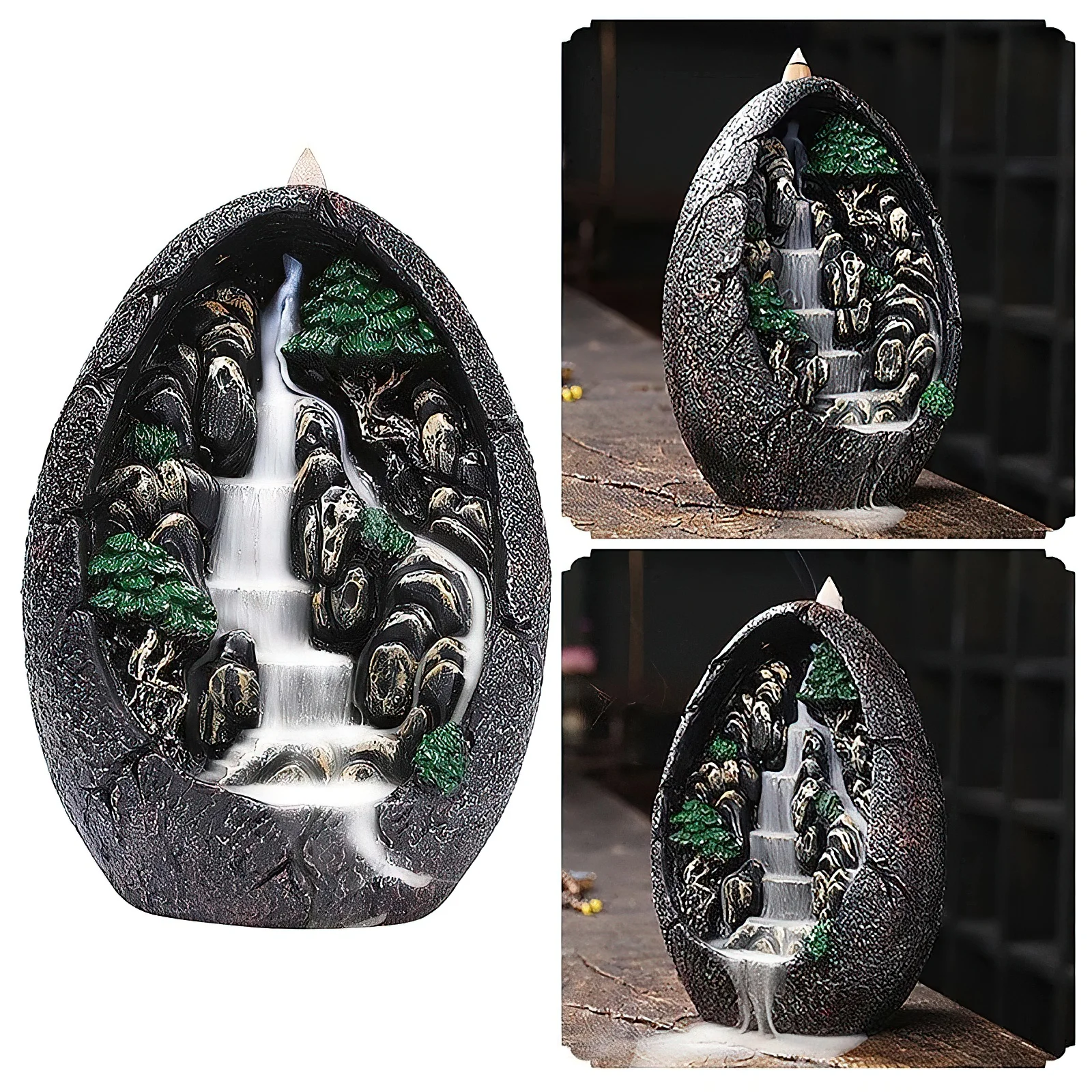 Mountain Backflow Incense Burner Creative Resin Flow Water Censer Holder for Home Bedroom Yoga Room Decoration Meditation Gift