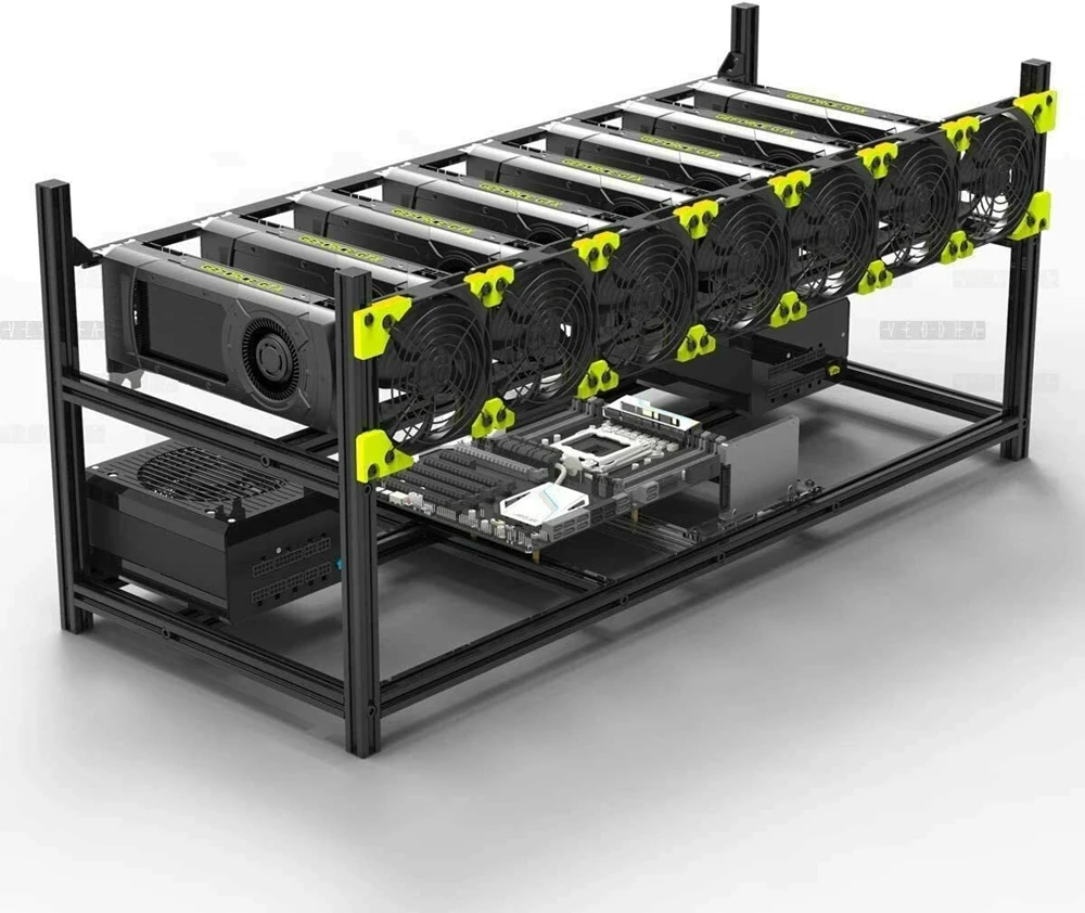 S8 GPU Open Frame With 7 Fans Open Air Shelves 2000W PSU+Riser Cards+Power Cable+S37 65mm Mining Motherboard+4GRAM128GB SSD