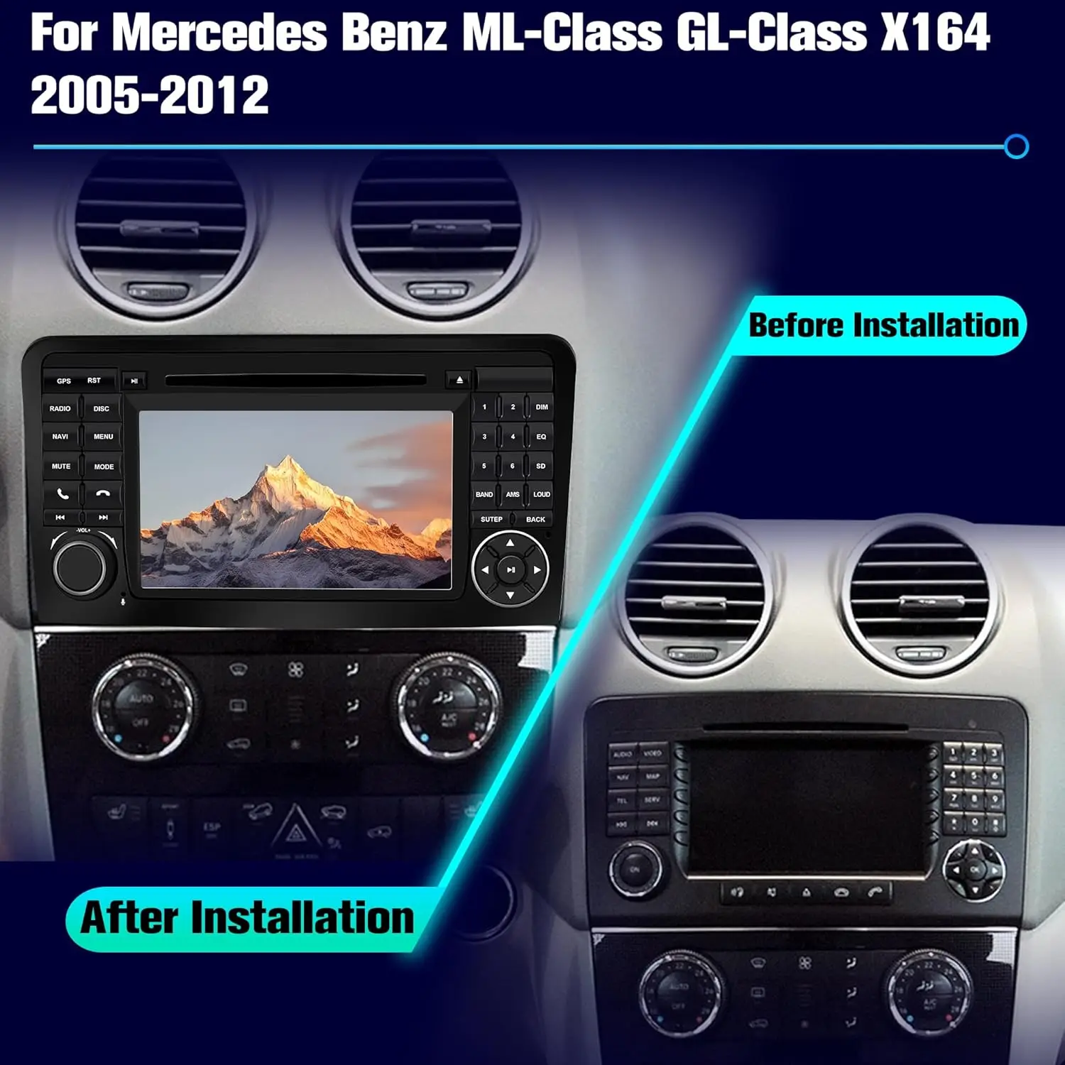 Android Car Radio for Mercedes Benz GL ML Class W164 X164 ML350 ML450 ML500 GL320 GL450, 7’’ IPS Touch Screen Stereo with Wireless CarPlay Android Auto, GPS Navigation, Bluetooth FM, Steering Wheel Control, Backup Camera, CD player, 4+64GB