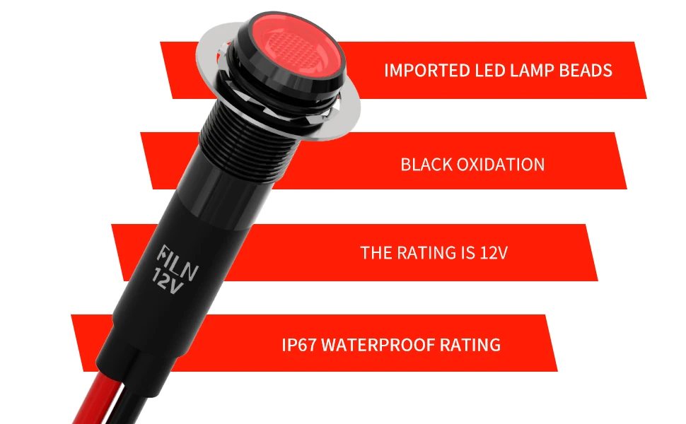 3 Stück 8mm Metall-LED-Anzeigeleuchte 12V 24V 110V 220V IP67 Wasserdichte Signallampe Flachkopf-Säulenwarnleuchte für Auto und Zuhause – Detail 3