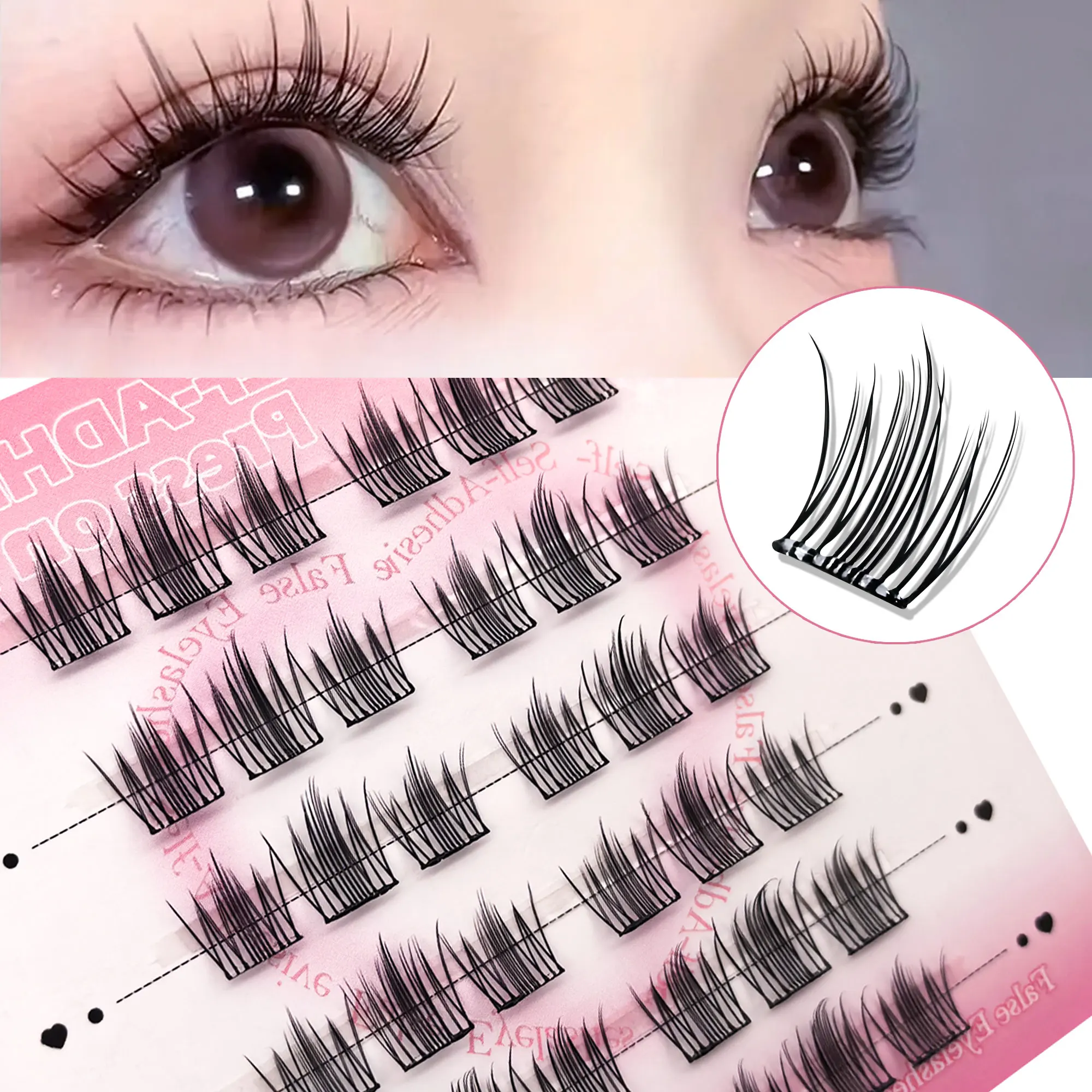36 clusters - Glue-free Camellia Korean false eyelashes, self-adhesive DIY false eyelashes, cat eyes, anime shape, natural and f