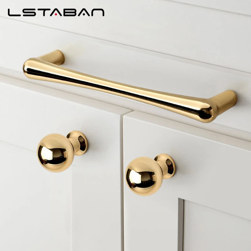 Bright Gold Cabinet Handles Drop Shape Solid Drawer Knobs Zinc Alloy Kitchen Cupboard Door Pulls Furniture Handle Hardware