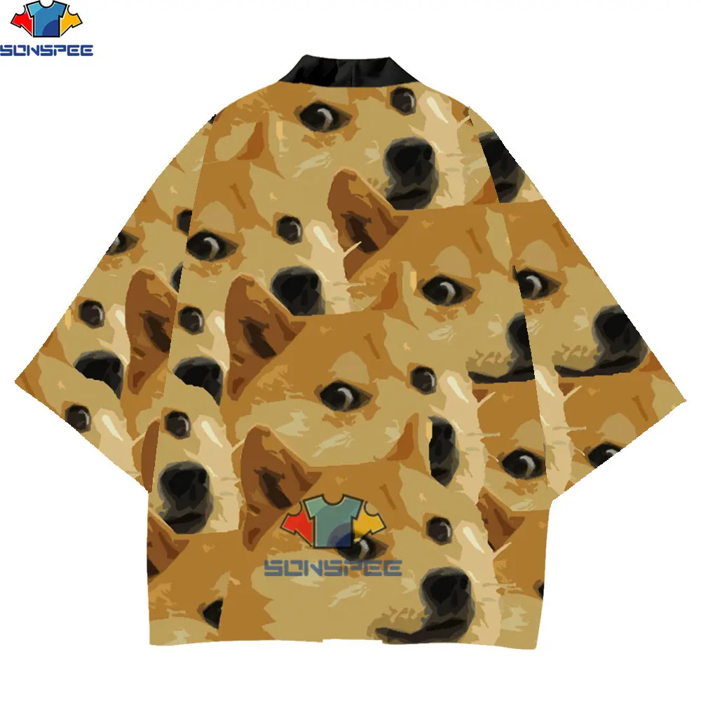 SONSPEE 3D Print Animal Doge Men Japanese Traditional Clothes Cardigan Polyester Kimono Male Asia And Pacific Island Apparel