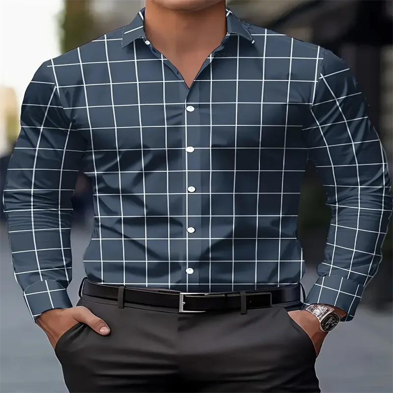 New Men's Shirt Long Sleeve Plaid Lapel Spring and Autumn Party Work Clothes Clothing Print XS-6XL Large Size - Image 5