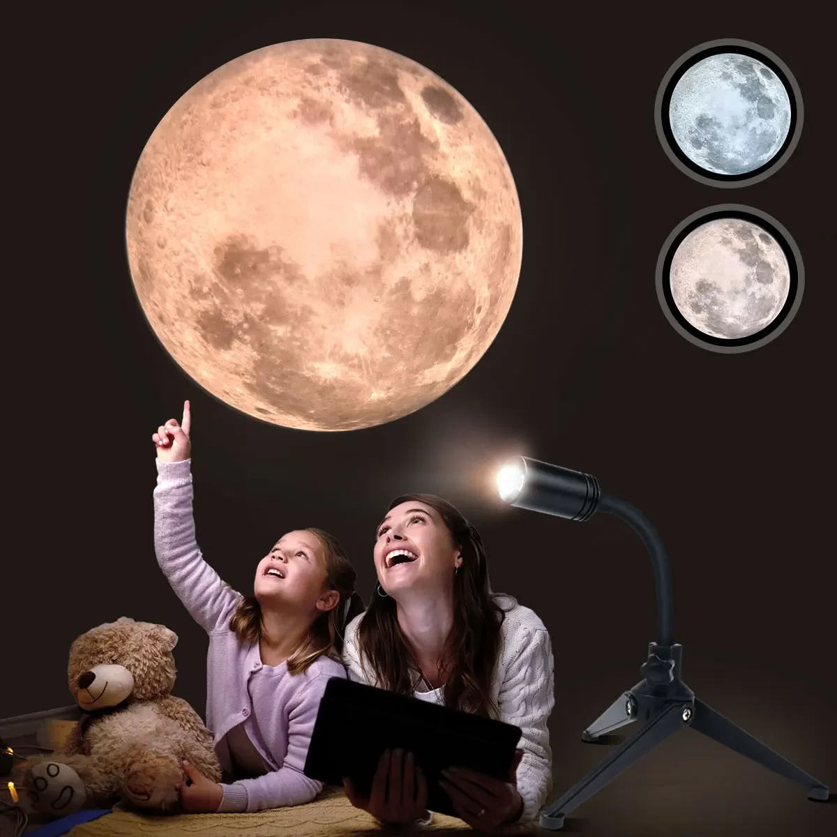Projecteur de lune sans décoloration, mise à niveau, veilleuse USB, 3 couleurs d'éclairage, luminosité réglable, décoration murale et de plafond