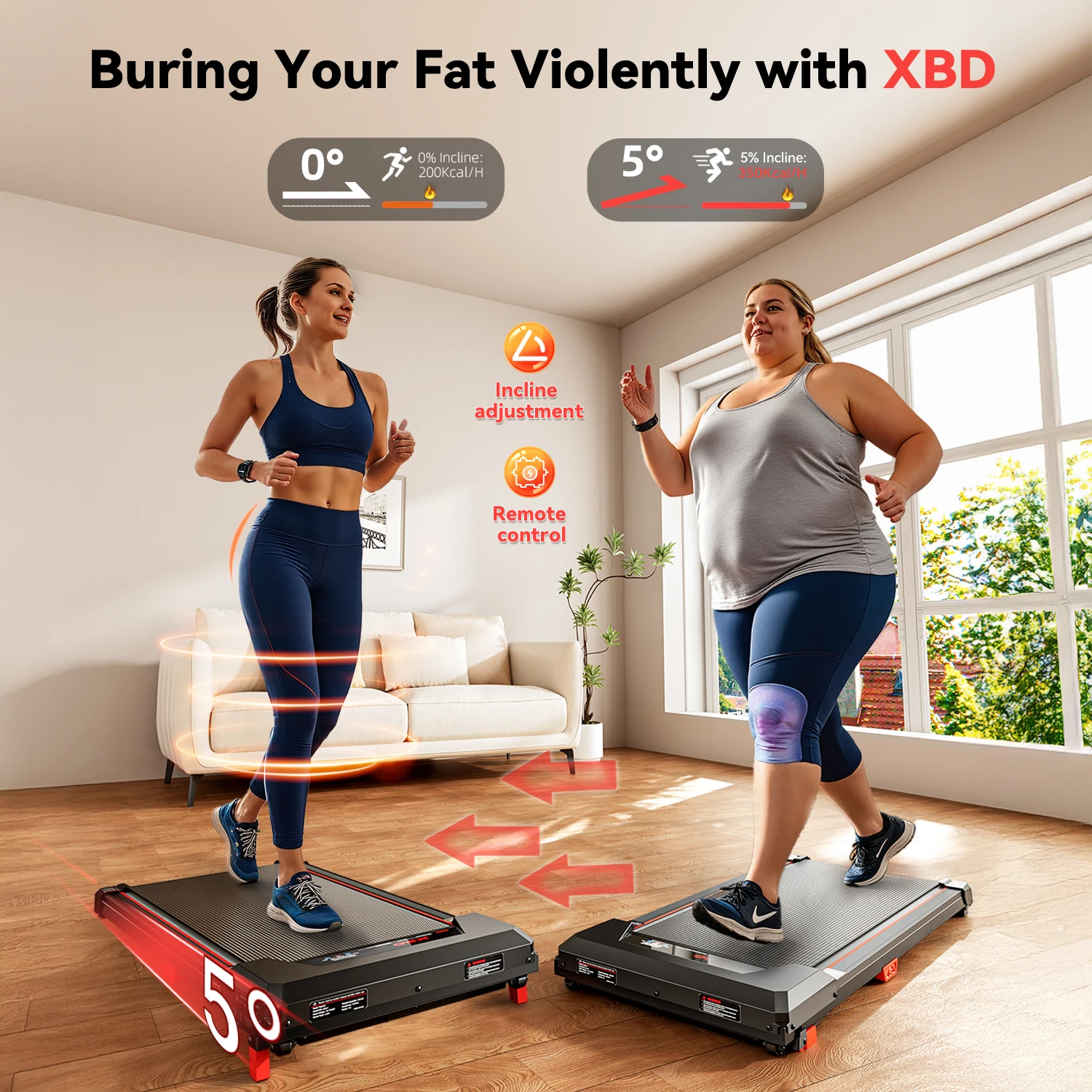 Under Desk Walking Pad Treadmill, 5% Incline Flat Running Machine with Remote Control & LED Display for Home Office