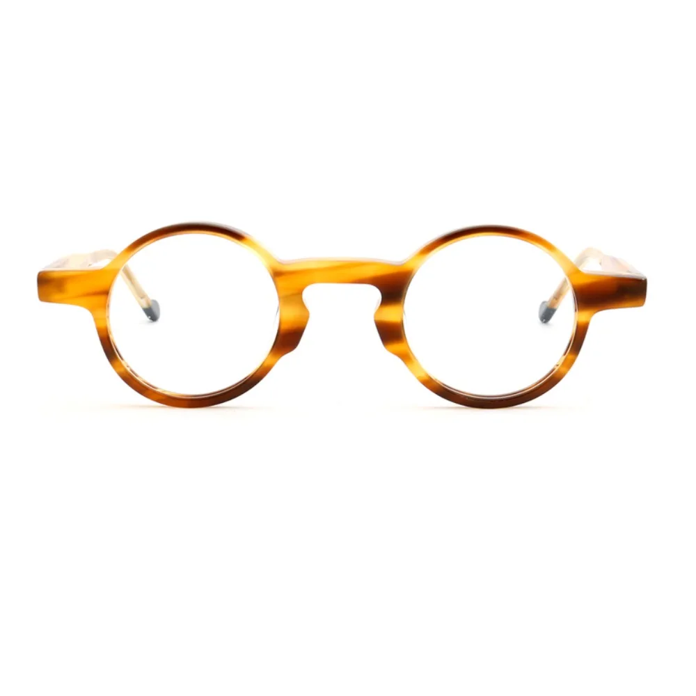 Retro Women Round Eyeglasses Frames Men Optical Glasses Prescription Eyewear Clear Amber Leopard Print Spectacles Vintage Grey