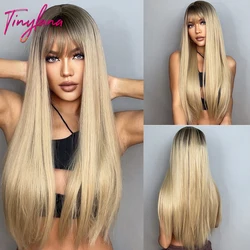 Luz loira perucas sintéticas longas retas peruca de cabelo loiro marrom para as mulheres brancas parte do meio cosplay cabelo natural resistente ao calor