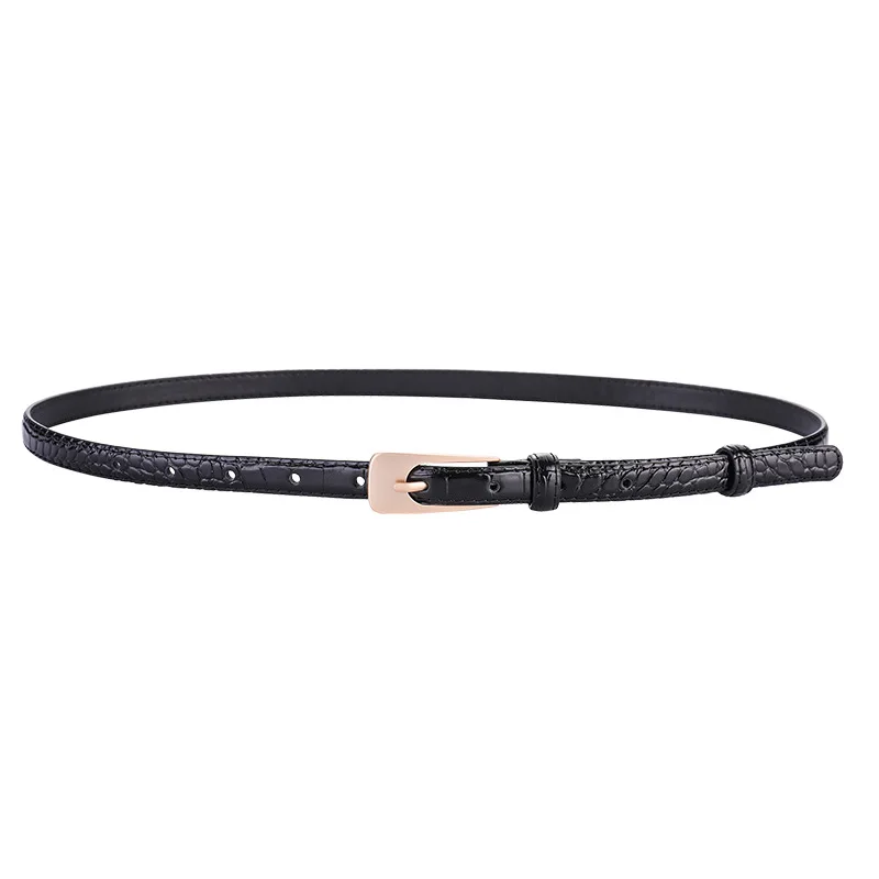 Genuine Leather Crocodile Embossed Women's Thin Waist Belt Adjustable Dressy Casual Decorative Belt for Suits Jeans & Trouser