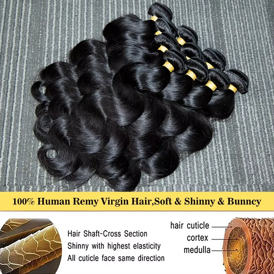 حزم موجة الجسم لحمة شعر الإنسان 12A موجة المياه الطبيعية 100% ريمي غير المجهزة النسيج 10-32 بوصة ملحقات آلة لحمة مزدوجة