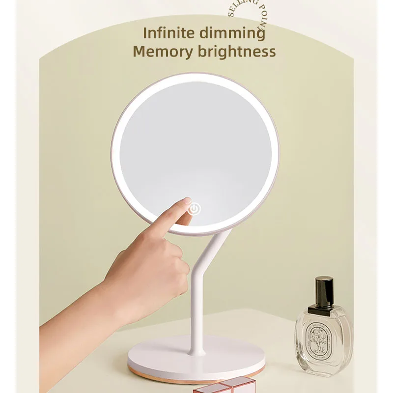Espejo de maquillaje LED de escritorio, espejo de tocador de escritorio, espejo de belleza portátil de ultra alta definición, puede girar 360 ​ ​ grados