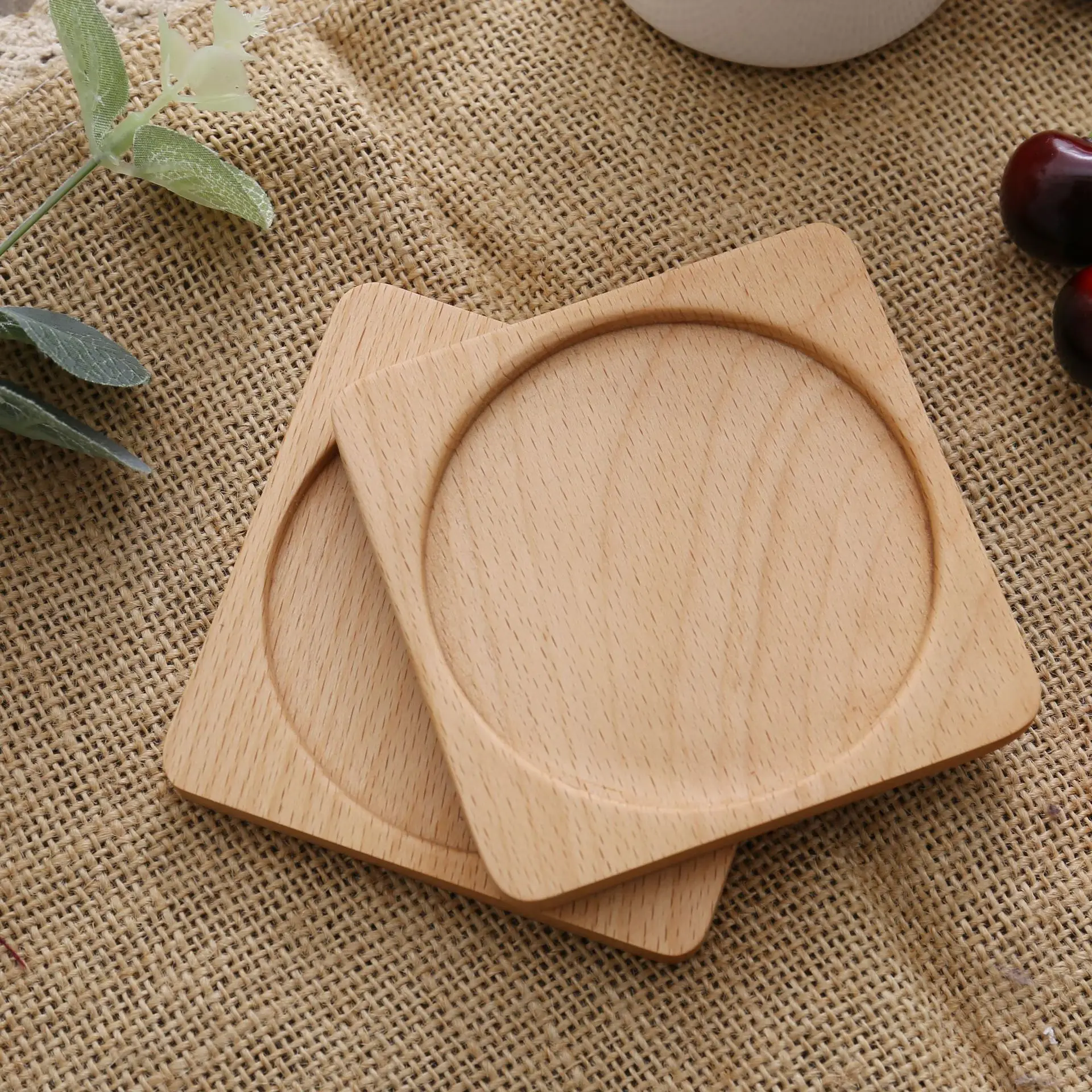 8,8 cm Walnoot Houten Onderzetters voor Glazen en Mokken, Ronde Vierkante Houten Bekeronderzetter Duurzame Thee- en Koffiebekeronderzetter Placemats