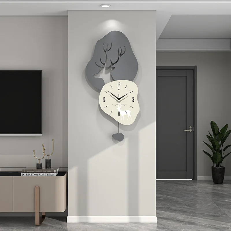 Hollow Elk Creative Decoration Clock Nordic Home Wall Clock For Living Room Wooden Silent Clock Wall Art Hanging Watch Deer Head