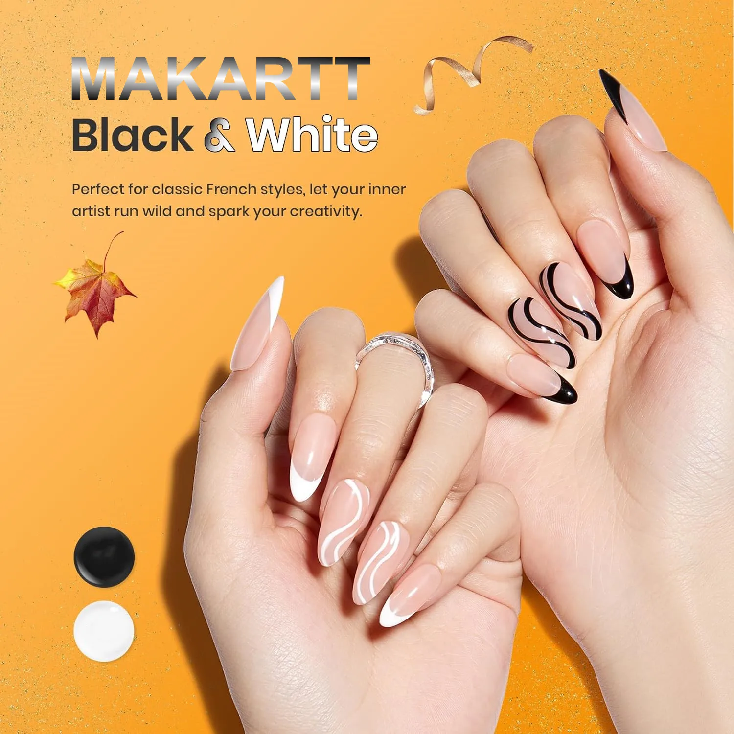 Makartt Gel Nagellak Liner Set 8Ml, 2 Kleuren Nail Art Zomer Franse Polish Wit Zwart Voor Franse Tip Swirl Draw Nail Doorweekt