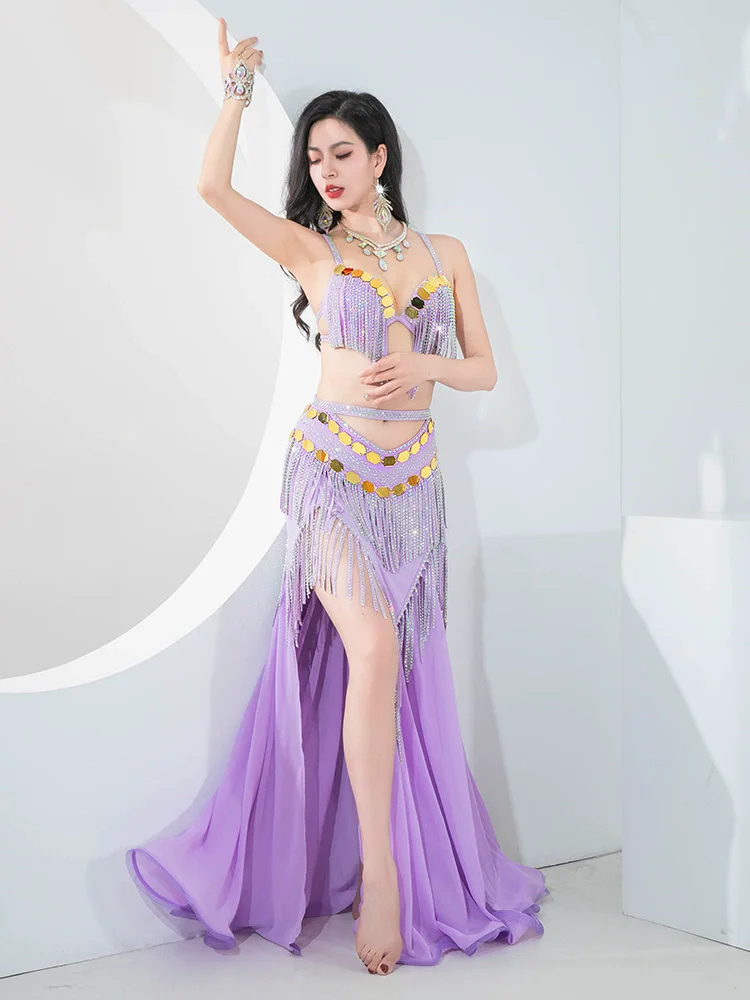 ผู้หญิง Belly Dance เครื่องแต่งกายเลื่อมกระโปรงยาว Popsong Oriental Dance Group ประสิทธิภาพการแข่งขันชุดผู้ใหญ่ Dance Wear