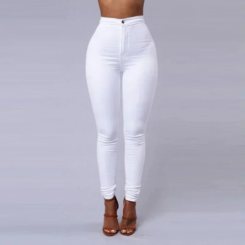 Solid Color Skinny Jeans Woman White Black High Waist Render Jeans Vintage Sexy Long Pants Femme Casual Pencil Pants Denim Jeans — zdjęcie 2