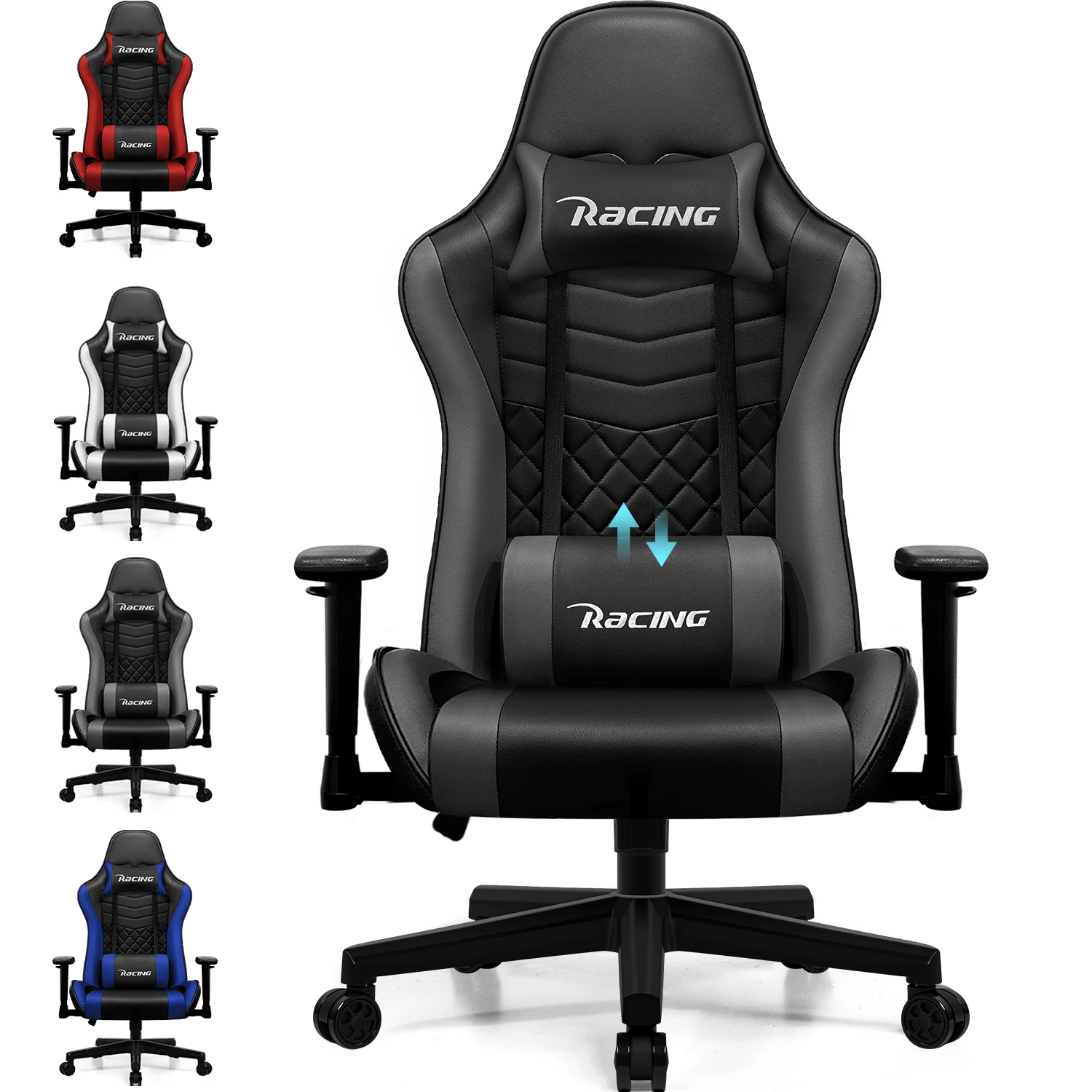 Hiazurm Chaise de jeu, chaise de bureau ergonomique, chaise de jeu (chaise de gamer ergonomique avec fonction bascule, capacité de charge jusqu'à 150 kg), chaise de jeu de bureau avec accoudoirs réglables, appui-tête