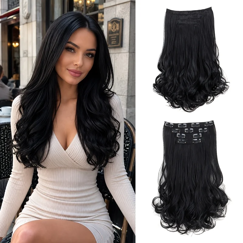 4Pcs/Set Synthetic Clip Ins Hair Extensions For Women Invisible Wavy Clip-in Hairpiece Heat Resistant Thick Hair With 11 Clips