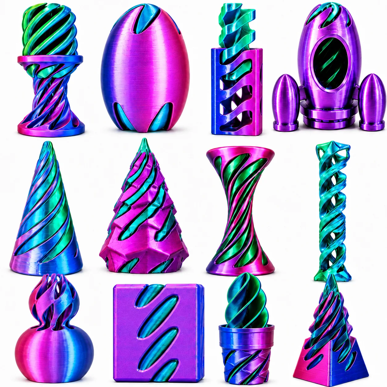 MQUDUO 12 Piece Colorful Fidget Toy Set, Pocket Size 3D Printed PLA Sensory Desk Toys for Twist Spin Focus Breaks