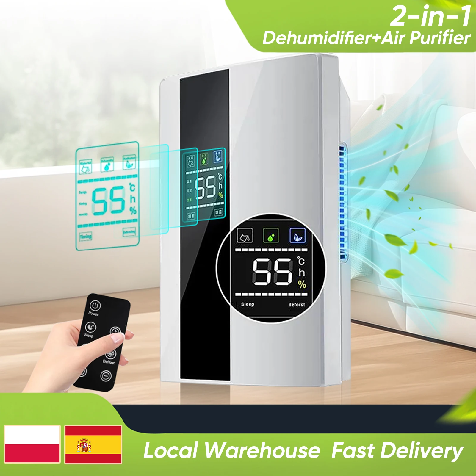 Novo desumidificador portátil premium e purificador de ar 2 em 1 para casa para quarto de bebê para cachorro, absorvedores de musturas drye de ar