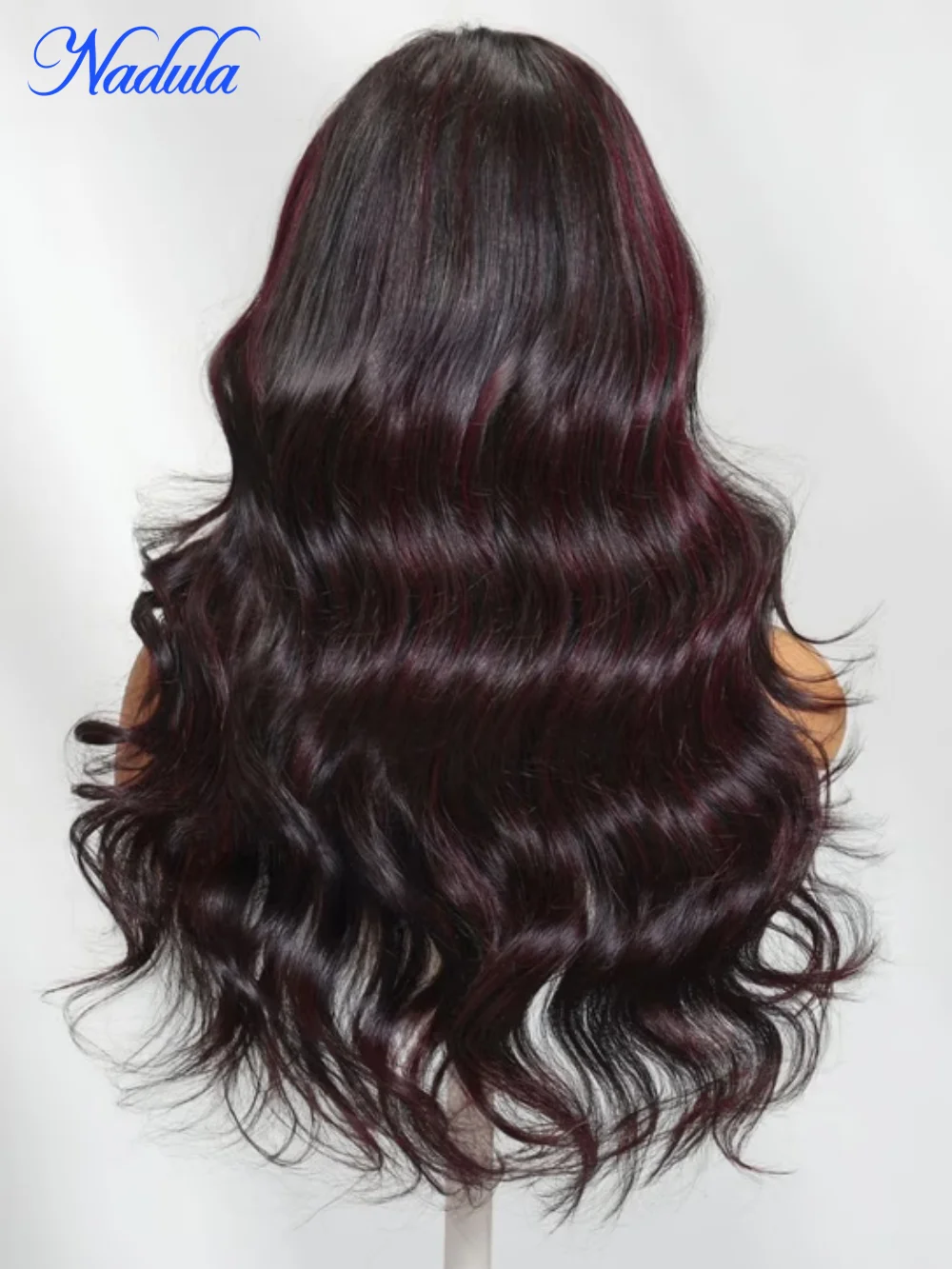 Nadula 13x4 Pre tutto ™   La ciliegia nera evidenzia strati di carrozzeria morbida onda sciolta con frangia per capelli con coulisse