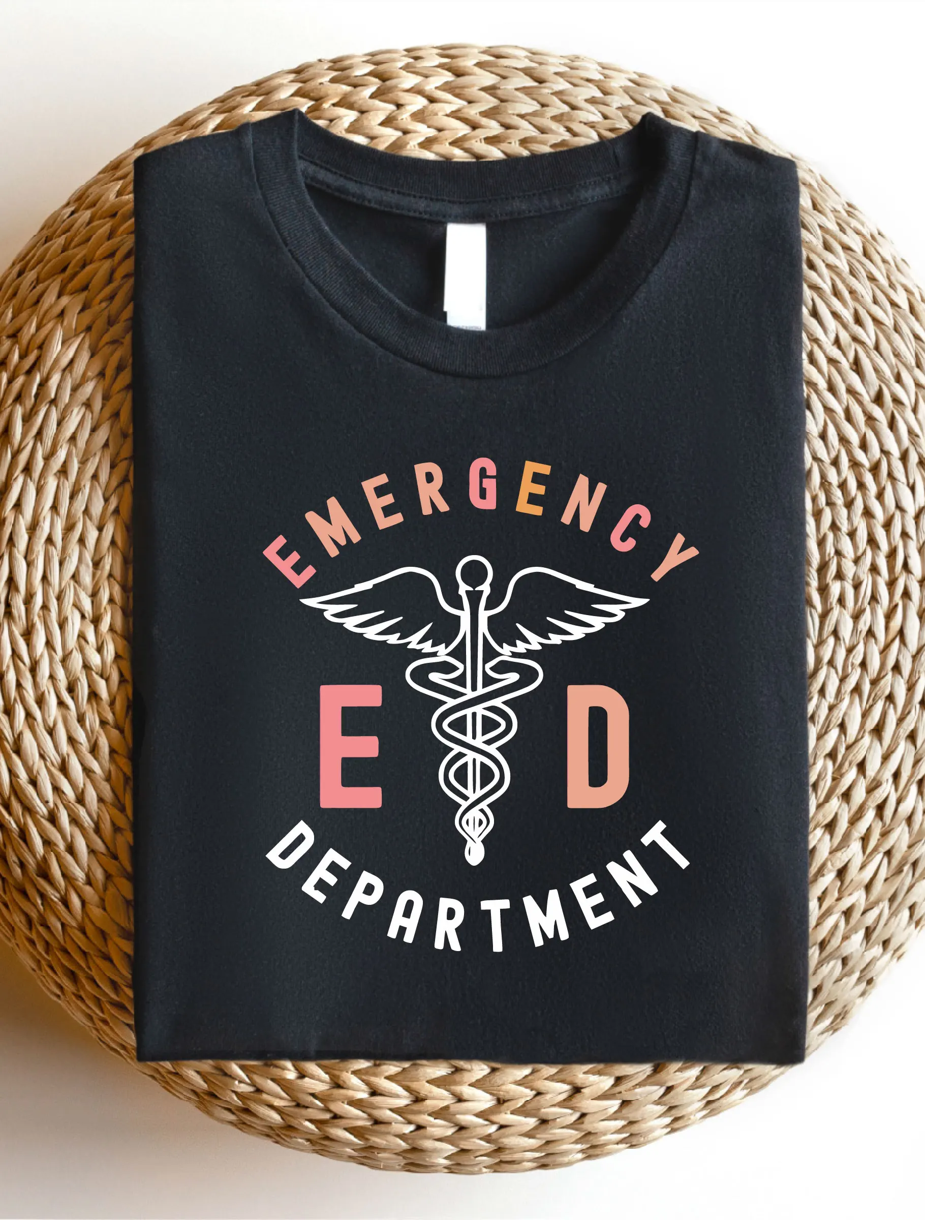 Women's Nurse asual Short Sleeve Shirt, Emergency Nurse Print Round Neck T-Shirt AE26