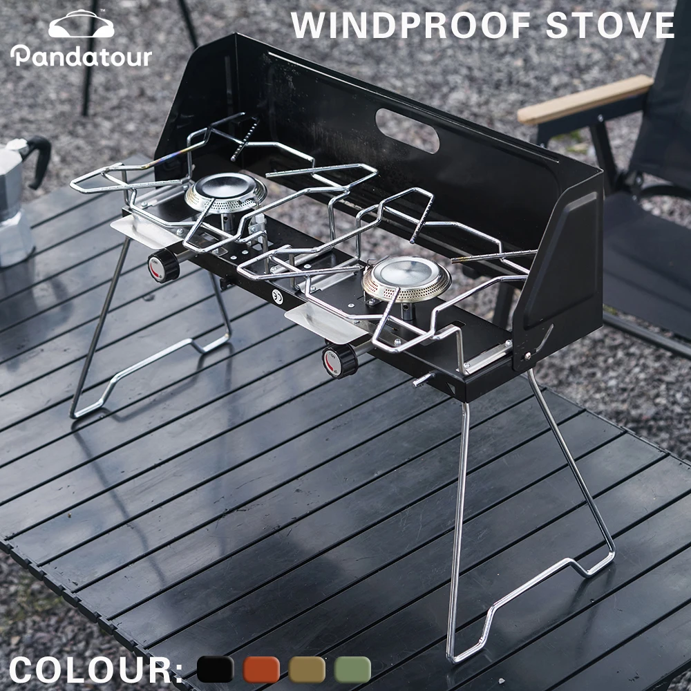 

Pandatour Outdoor Camping Folding Twin Burners Easy Equiped High Efficiency Stove Windproof One lick Ignite High Power Burner