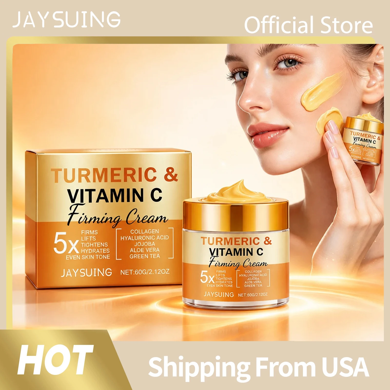 Vitamin C Turmeric Firming Facial Cream Brighten Skin Tone Minimize Pores Smooth Fine Lines Hydrate Plump Lift Contours Nourish Radiance Face Care