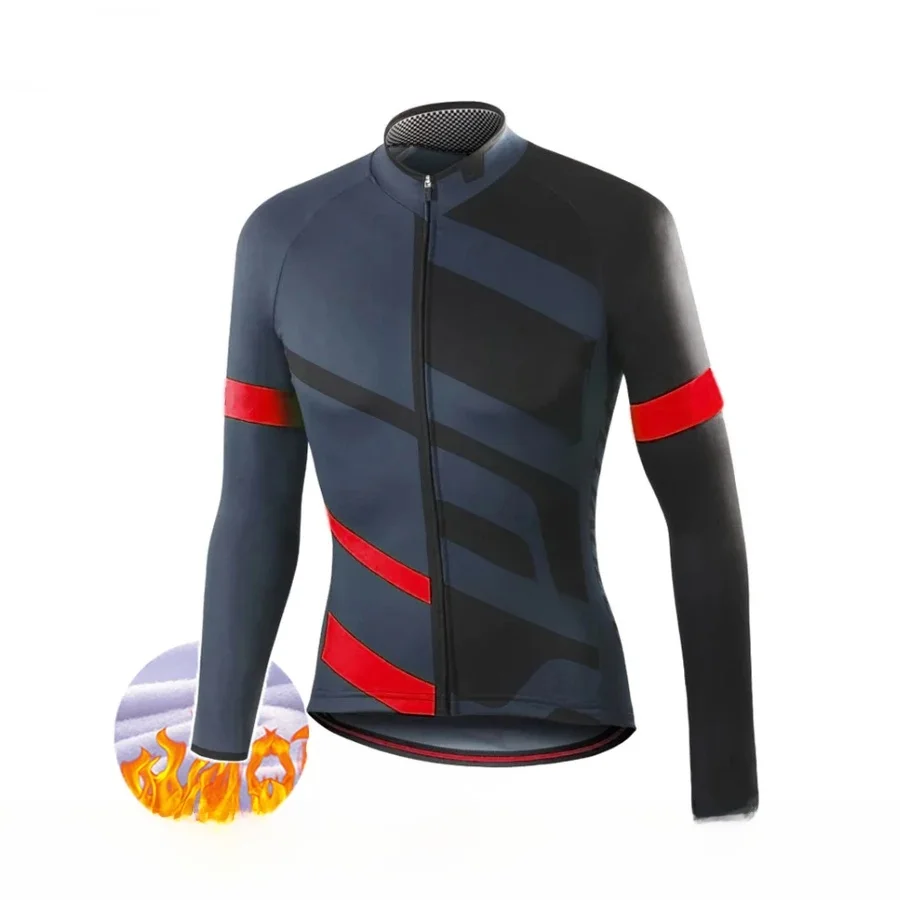 AliExpress NONE 2024 Winter Thermal Fleece Cycling Jersey Men's Bicycle Clothing MTB Long Sleeve Warm Tops Road Bike Jacket Outdoor Sportswear