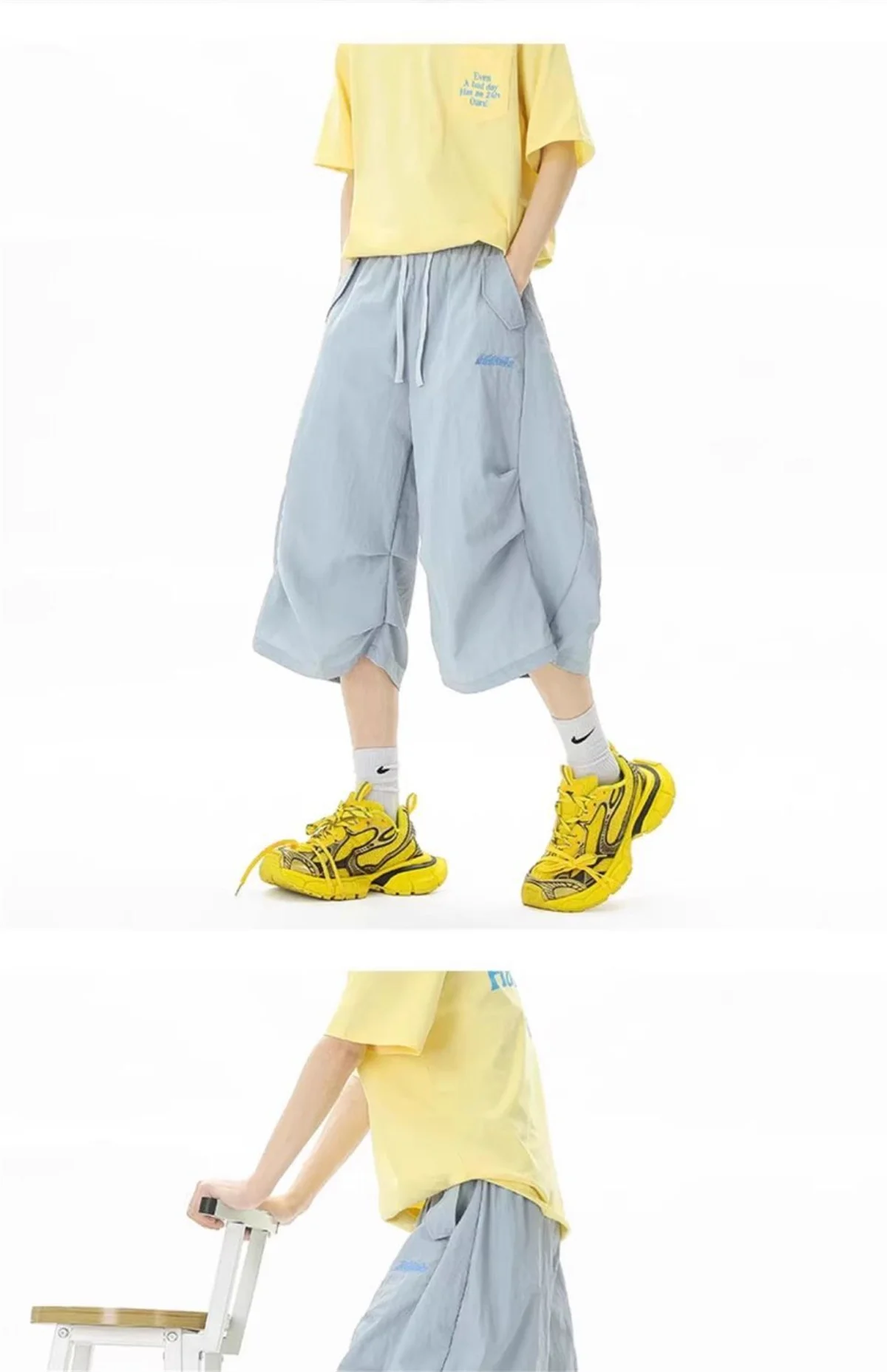Harajuku Y2K Cargo-Shorts für Damen, Streetwear, locker sitzende, hochtaillierte, wadenlange Hosen, Vintage American Summer Hip Hop Paratrooper-Shorts – Detail 11