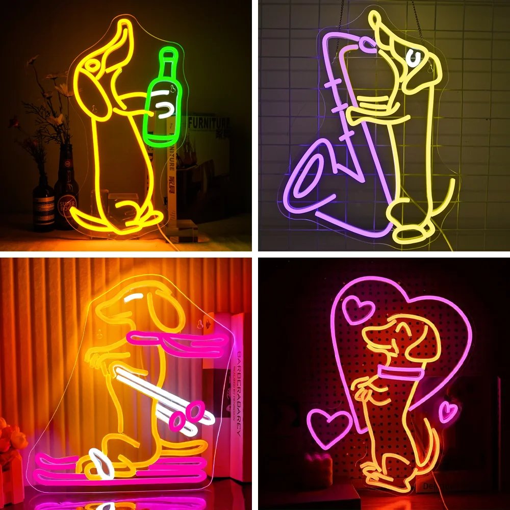 

Dog Jazz Neon Sign Dimmable Neon Light Art Signs Room Decor For Music Party Bar Club Party Pet Shop Bedroom Wall Decor Light