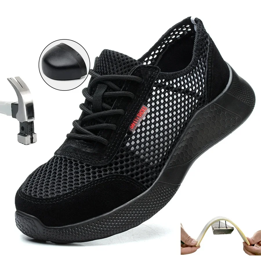 Ademende herenwerkschoenen Zomerveiligheidsschoenen Lichtgewicht beschermende sneakers Veiligheidsschoenen met stalen neus Heren Punctiebestendige laarzen - afbeelding 2