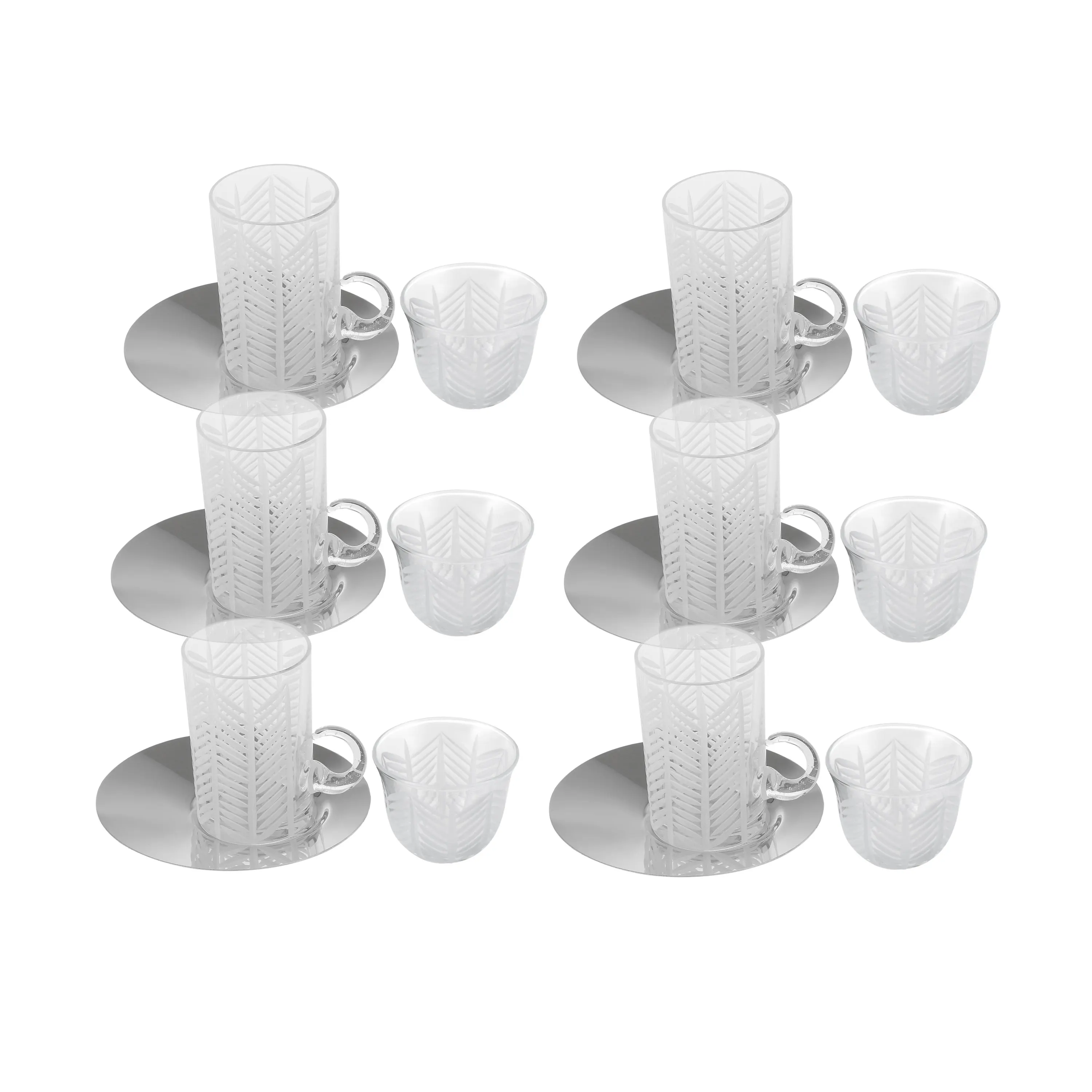 

Premium Crystal Turkish Tea Glass Set, 18 Pcs With Saucer, Housewarming, Weddings, Anniversary (Transparent)