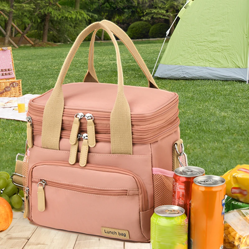 1 borsa per il pranzo oversize a doppia parete da donna, portapranzo isolata per il lavoro, grande borsa termica a prova di perdite con tasche laterali e d