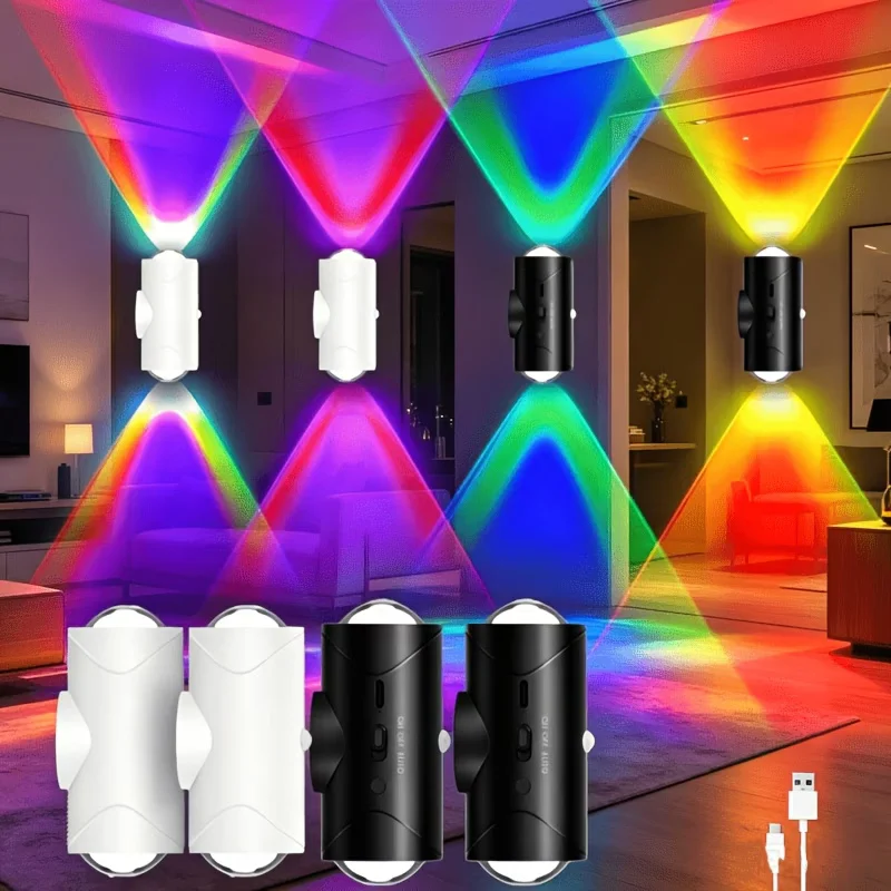 2 lampes de chevet intelligentes à LED avec détecteur de mouvement, 3 modes d’éclairage, changement de couleur RGB, fixation murale magnétique, rechargeable par USB, idéale pour l’entrée, la chambre, le bureau et le placard.