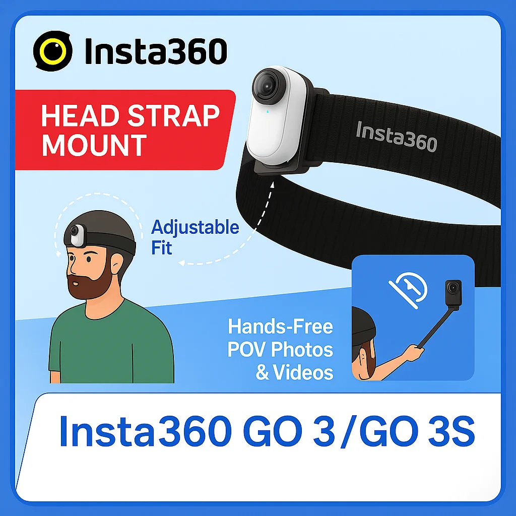 Insta360 GO 3/GO 3S hoofdbandbevestiging |   Verstelbaar 360° °   POV-hoofdband voor handsfree actiefilms |   Antislipontwerp