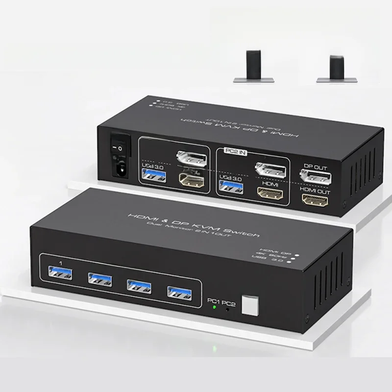 Podwójny Monitor HDMI DisplayPort przełącznik KVM 2 w 2 z 4K 60Hz HDMI DP USB przełącznik KVM i rozszerzony wyświetlacz dla dwóch komputerów udostępnia 2 monitory — zdjęcie produktu 7