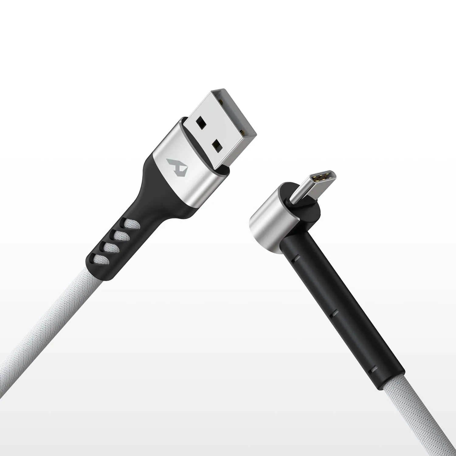 USB naar Micro 3A-kabel, gevlochten snellaadkabel, haakse connector voor mobiele telefoons, tablets en Micro USB-apparaten