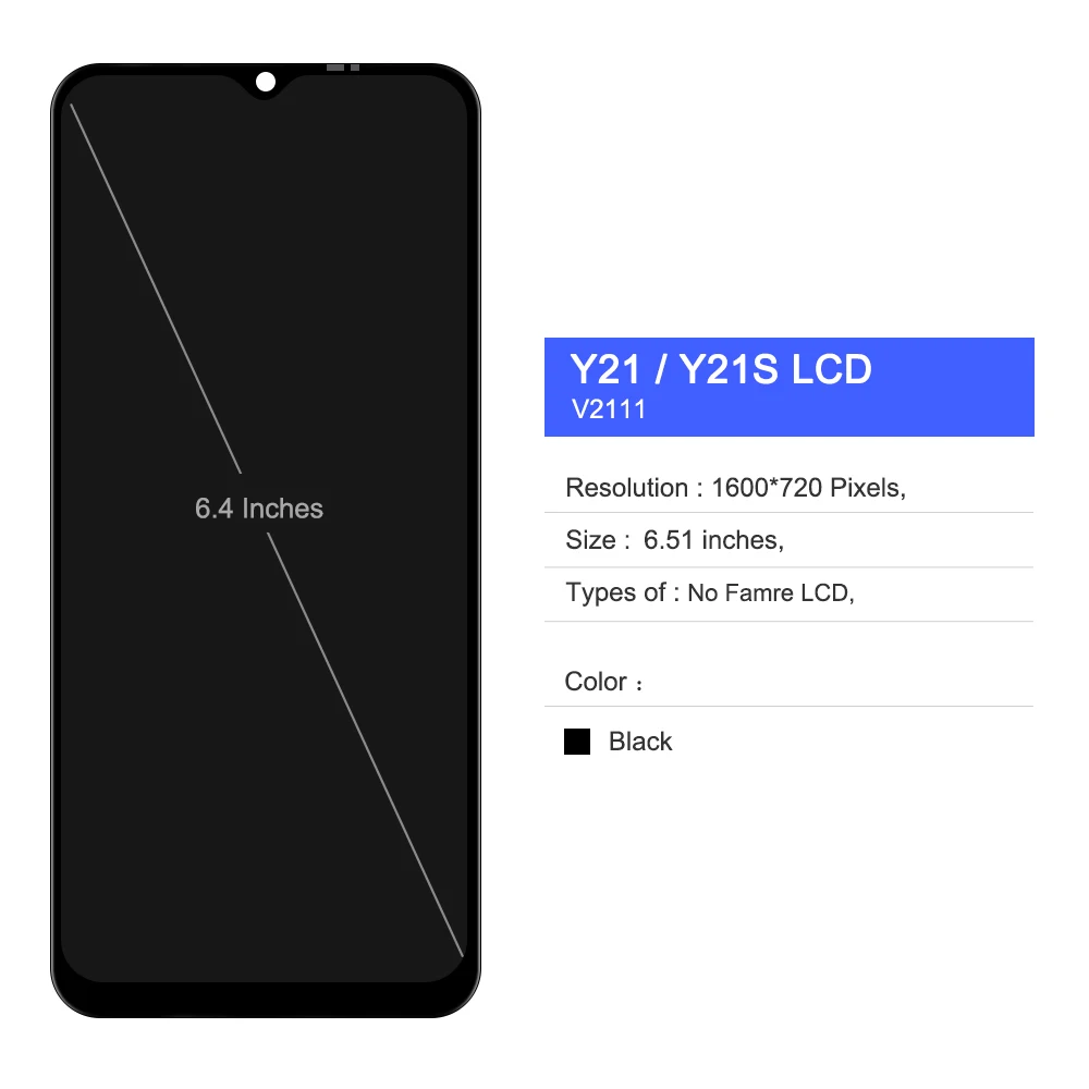 6.51'' Display for Vivo Y21S V2110 LCD Display Touch Screen Digitizer Assembly with Frame for Vivo Y21 V2111 Display