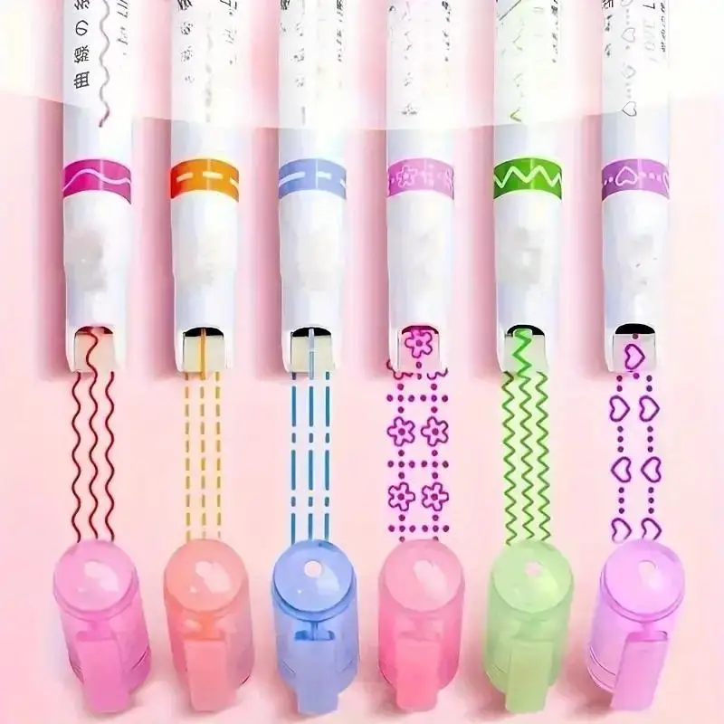 

6 Flower Shaped Contour Pens, Roller Curve Fluorescent Pens, Suitable for DIY Decoration of Hand Books and Daily Painting