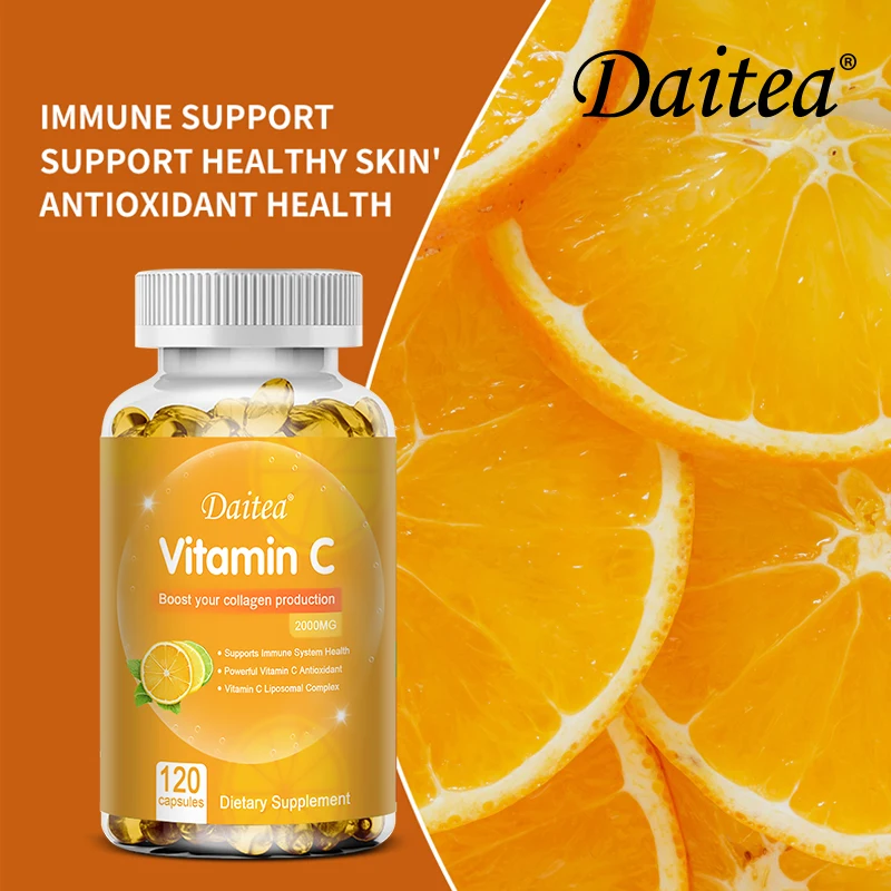 Daitea Vitamin C Capsules 2000 mg Nutritional Supplement - Antioxidants promote skin, hair, nails and immune health