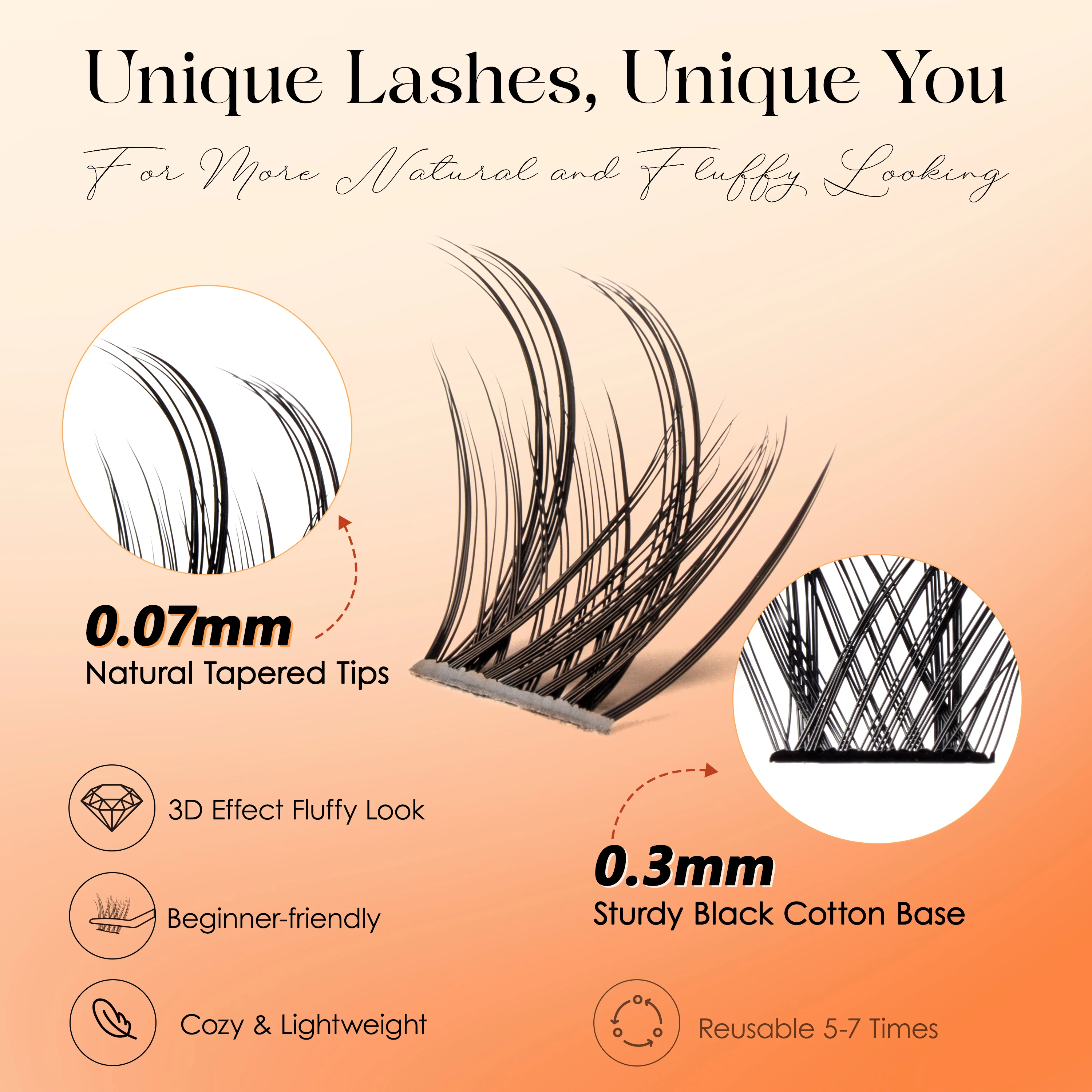 VYRILA 12 Rows Cat Eye False Eyelash Extension DIY Lash String Fluffy Soft and Easy to Operate Eyelashes Extension Bundle Makeup